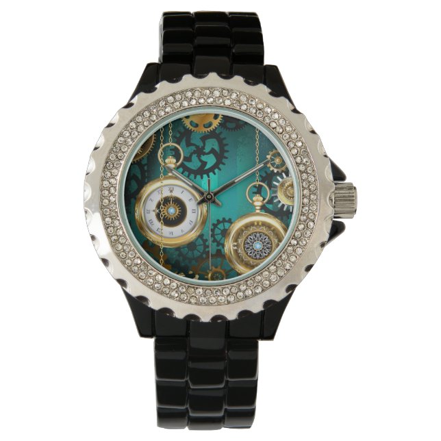 Montre Veille bijoux Steampunk sur un Arrière - plan vert (devant)
