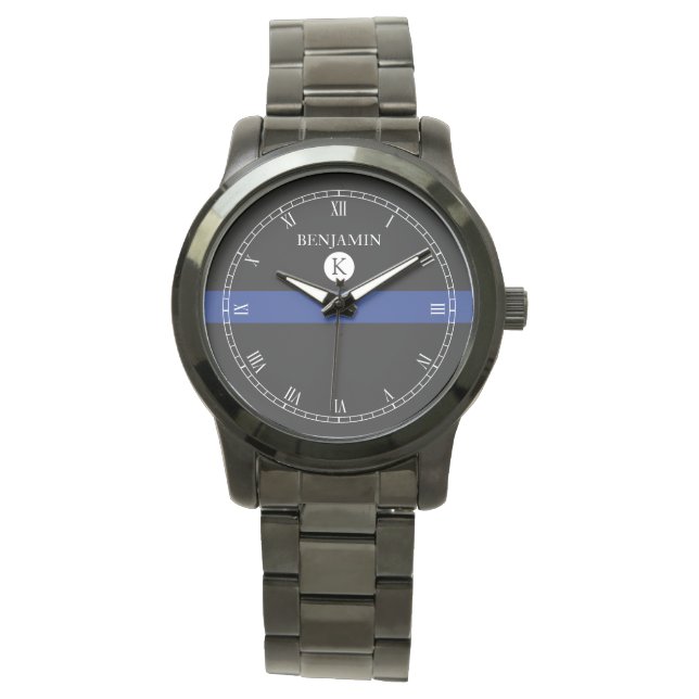 Montre Veille de l'agent de ligne bleue mince (devant)
