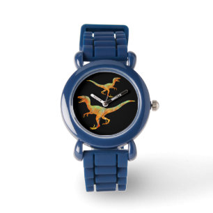 Montre Vélociraptors effrayants courant, Art de dinosaure