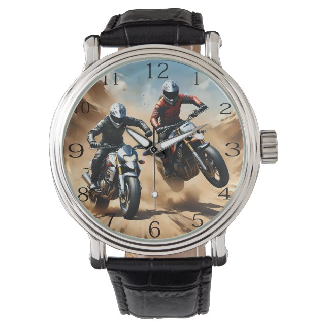 Montre Vélos Dirt Moto Courant Dans Le Désert, (devant)