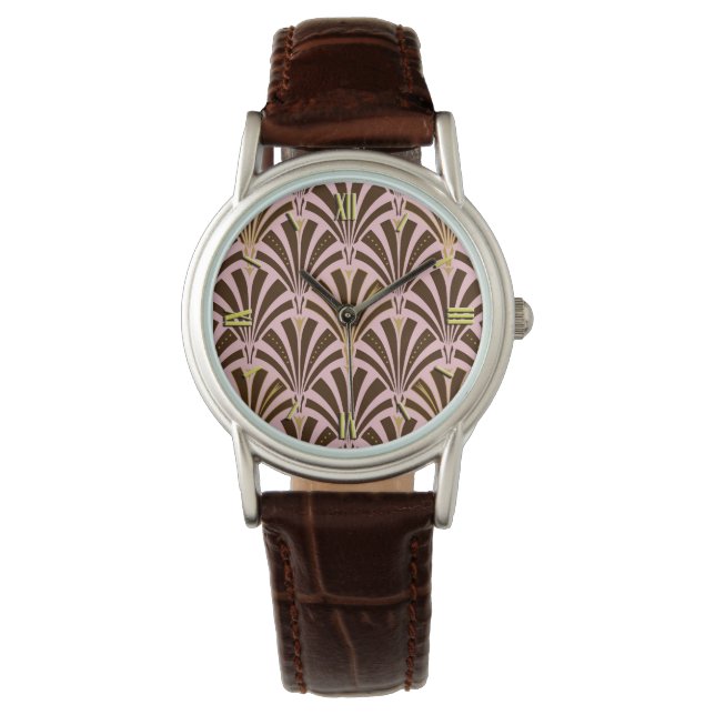 Montre Ventilateur Art déco motif - chocolat rose (devant)