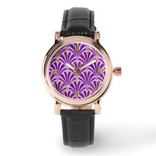 Montre Ventilateur Art Déco motif - violet et orchidée