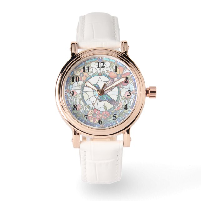 Montre Verre de colibri (avec chiffres) Oiseau (Recto)