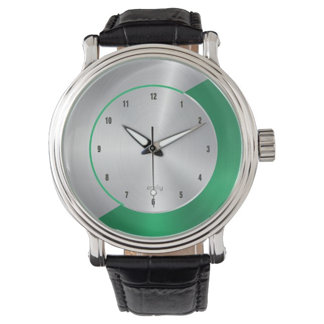 Montre Vert & Argent Moderne Métallurgique Design géométr (devant)
