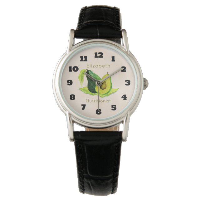 Montre Vert Avocado Fruit à vie morte en aquarelle (devant)