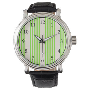 Montre Vert citron vert et beige cinq rayures motif