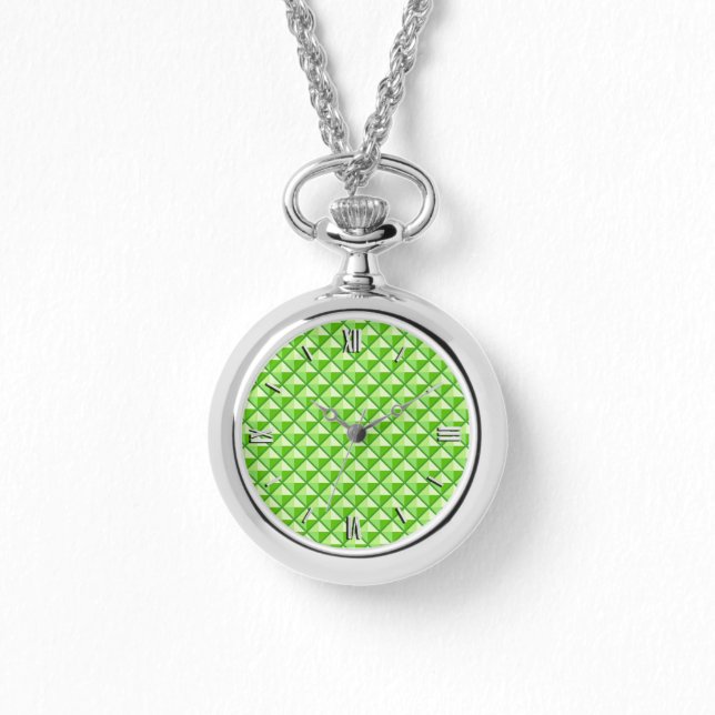 Montre Vert citron vert, look émail, grille cloutée (Recto)