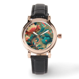 Montre Vert floral design rétro vintage