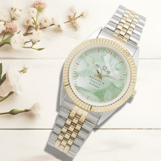 Montre Vert sauge Marié Classique | Mariage Personnalisé