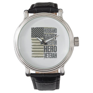 Montre Vétéran Mari Papa Protecteur Héros Chemise Drapeau