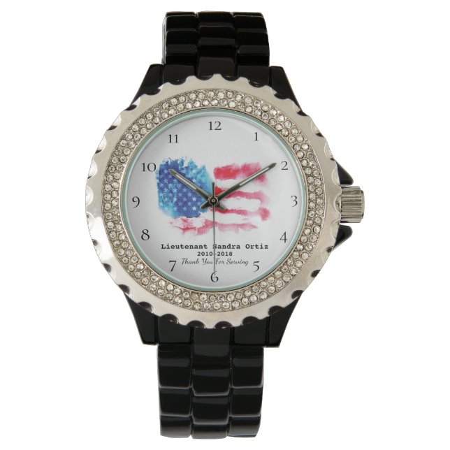 Montre *~* Vétéran militaire Rouge Blanc Bleu Drapeau amé (devant)