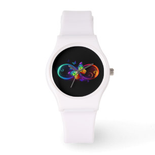 Montre Vibrant infinity with rainbow butterfly on black