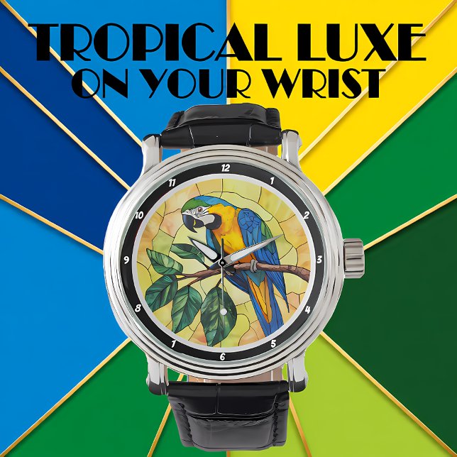Montre Vibrant Macaw Parrot and Tropical Leaves Design (Créateur téléchargé)
