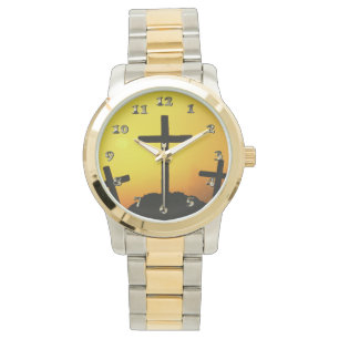 Montre Vieille Croix en bois robuste sur Calvaire Hill au