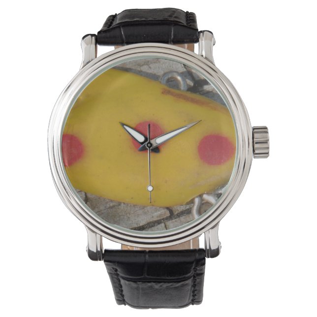 Montre vieux leurres de pêche jaune et orange tache (devant)
