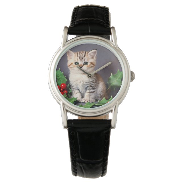 Montre Vintage Christmas Kitten et Holly (devant)