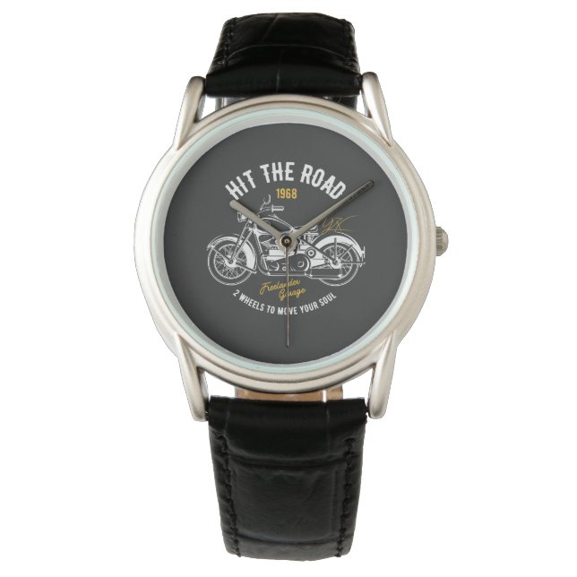 Montre Vintage moto, sur la route (devant)