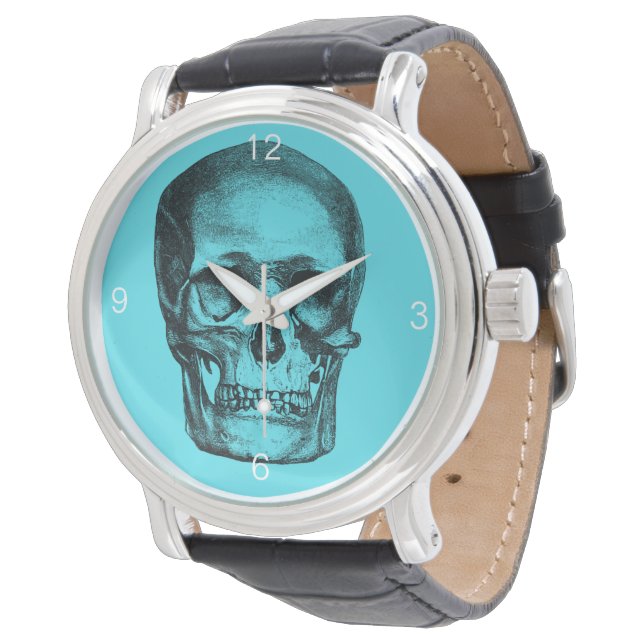 Montre Vintage temps crâne Pastel bleu (Incliné)
