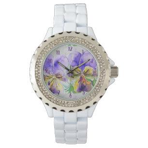 Montre Viola Aquarelle Peinture d'art violet Fleur Floral