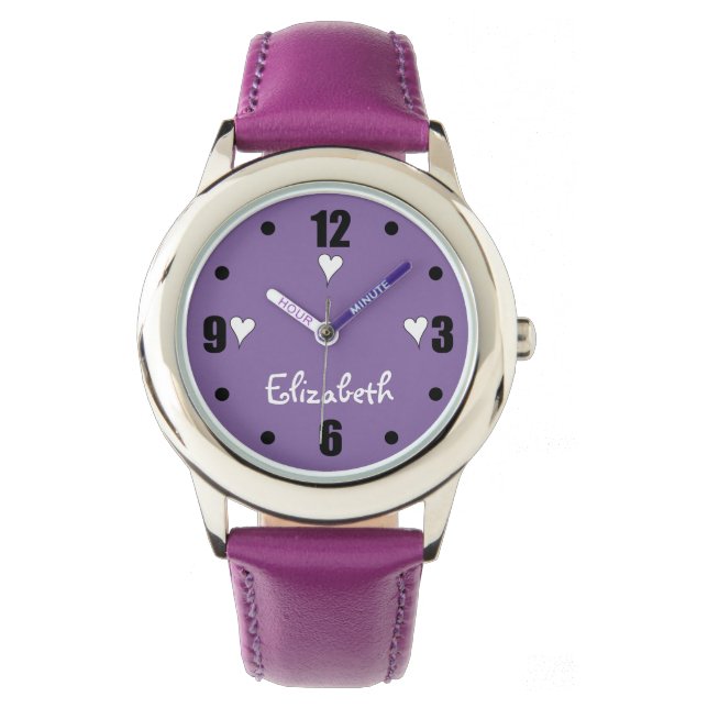 Montre Violet et noir avec coeur et nom (devant)