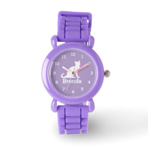 Montre violette pour enfants avec design de chat m