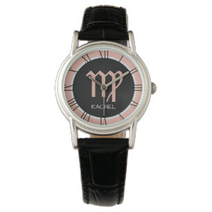 Montre Virgo Zodiac Sign Rose rose gris noir Nom personna
