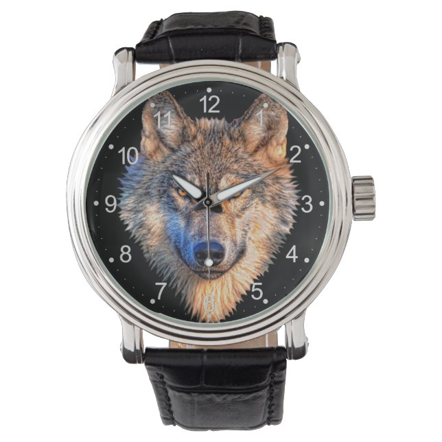 Montre Visage animal loup. Tête de loup gris effrayant (devant)
