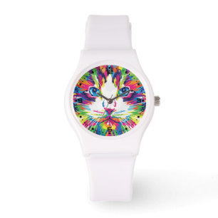 Montre Visage de Chat Design Géométrique Prismatique-3245