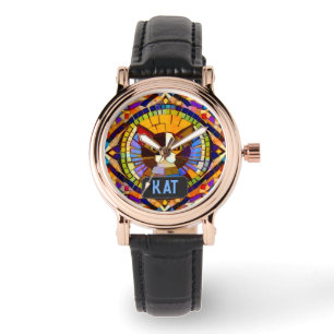 Montre Visage de chat en mosaïque - Vos initiales Art Déc