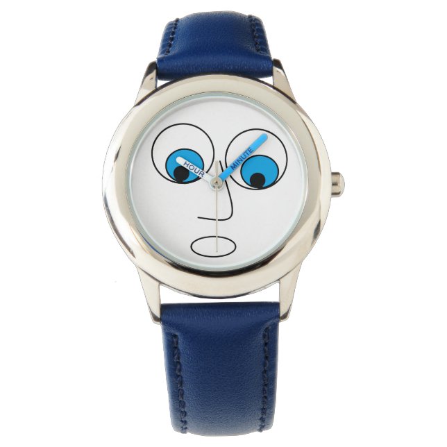 Montre Visage de l'homme effrayé drôle bleu et blanc (devant)