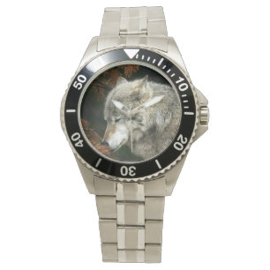 Montre Visage de loup de bois de construction