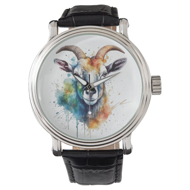 Montre Vivid Portrait de chèvre arc-en-ciel (devant)