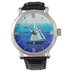 Montre Voilier sous voile, bleu cobalt   