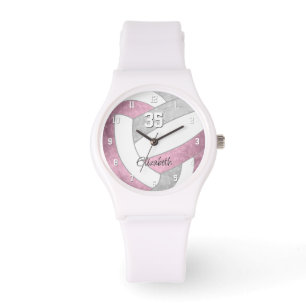 Montre volley-ball personnalisé blanc rose