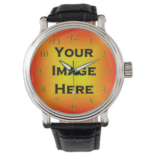 Montre Votre image Mince noir chiffres Jaune bordé