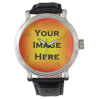 Montre Votre image Mince noir chiffres Jaune bordé