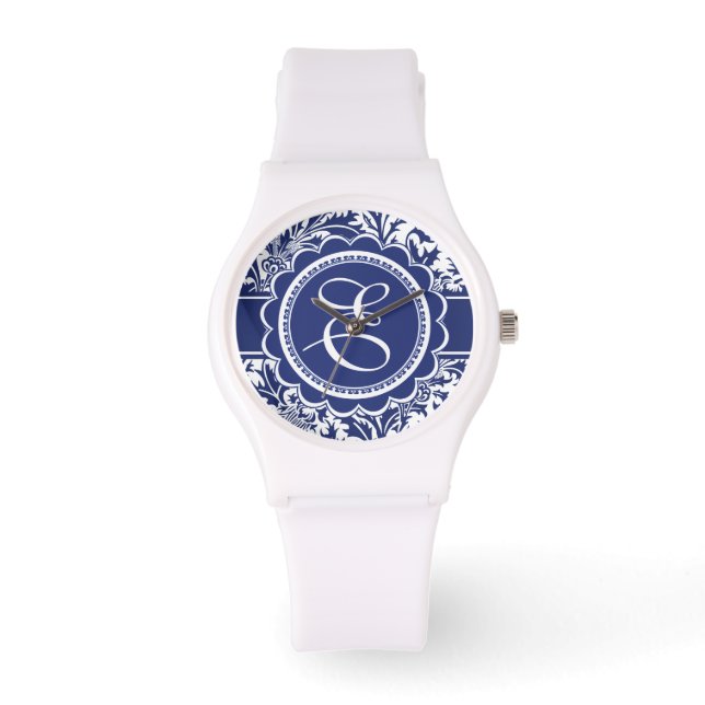 Montre Votre Monogramme William Morris Bleu et blanc (Recto)