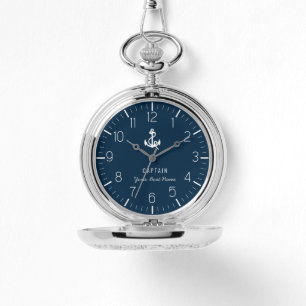 Montre Votre nom de bateau Nautical Navy Blue Ancre Capit