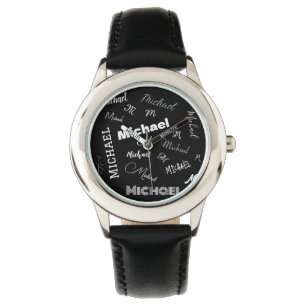 Montre Votre nom et monogramme motif personnalisé noir
