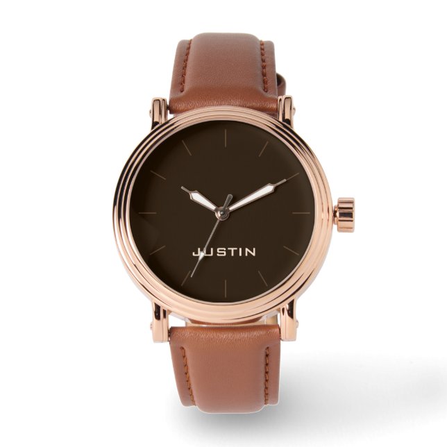Montre Votre nom Rose Gold Hommes Brown visage bracelet (Recto)