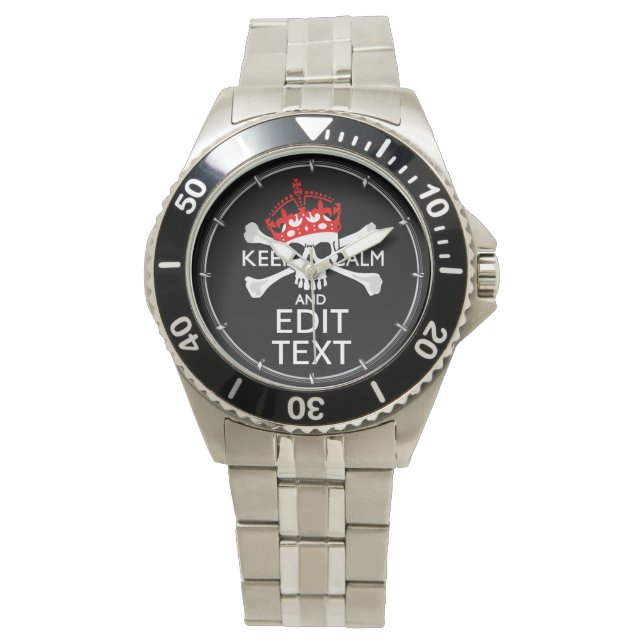 Montre Votre texte Gardez le calme Crossbones de couronne (devant)