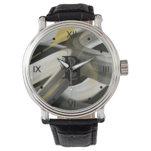 Montre Watch Trend Abstrait Art Noir Blanc Or