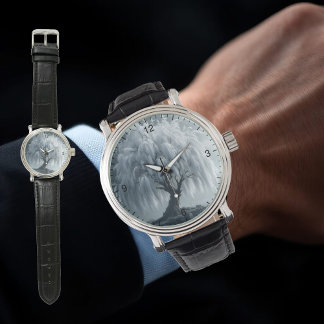 Montre Weeping willow by a pond, black and white, custom 