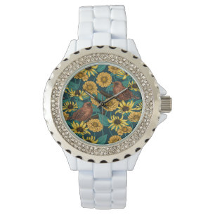 Montre Wens et fleurs sur bleu foncé