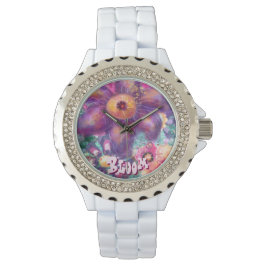 Montre Whimsical Floral Abstract Art Teal Personalized 