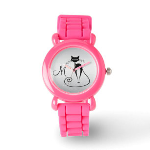 Montre Whimsical Funny chat noir élégant monogramme