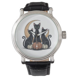 Montre Whimsigothique Chats noirs Citrouille Lune Hallowe