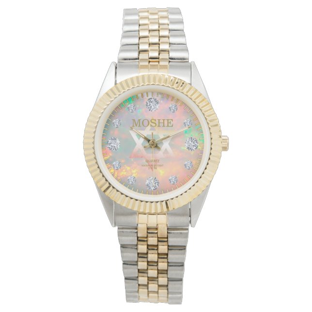 Montre White Fire Opal Dial Star de David (devant)