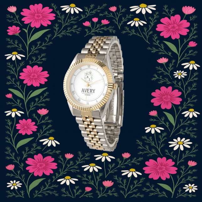 Montre White Floral Monogram legant Luxury Gift (Créateur téléchargé)
