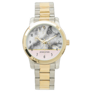 Montre White Gray Marble with Gold Ribbon